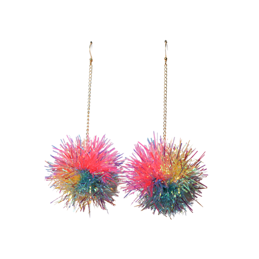 Mini Yellow, Blue & Pink Tinsel Earrings