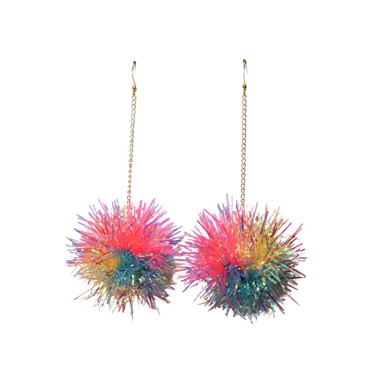 Mini Yellow, Blue & Pink Tinsel Earrings