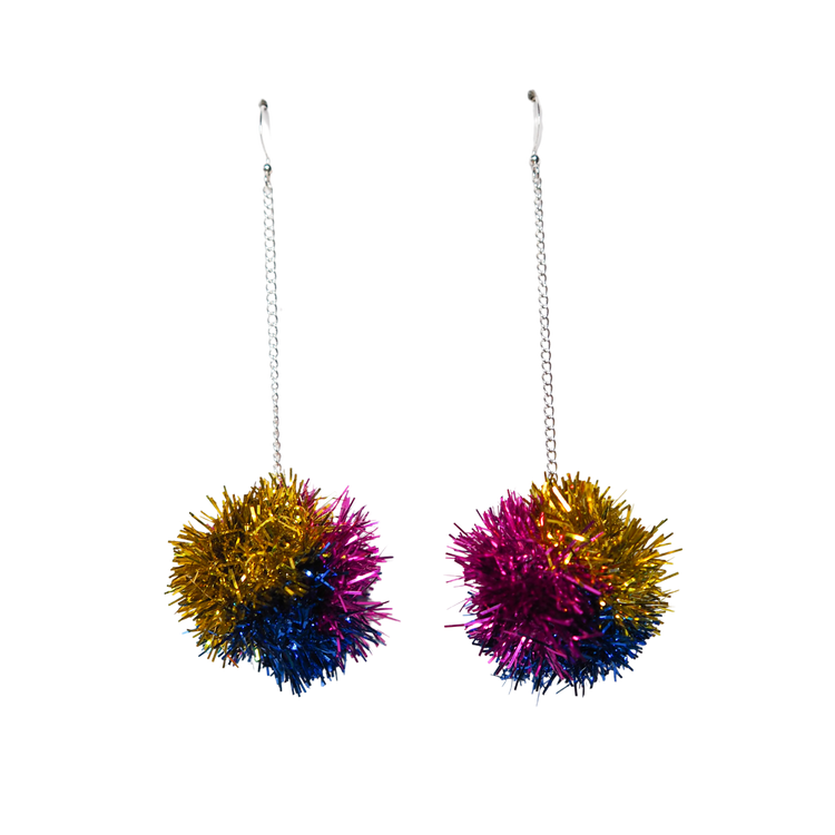 Mini Gold, Blue & Pink Tinsel Earrings - 1 READY TO SHIP