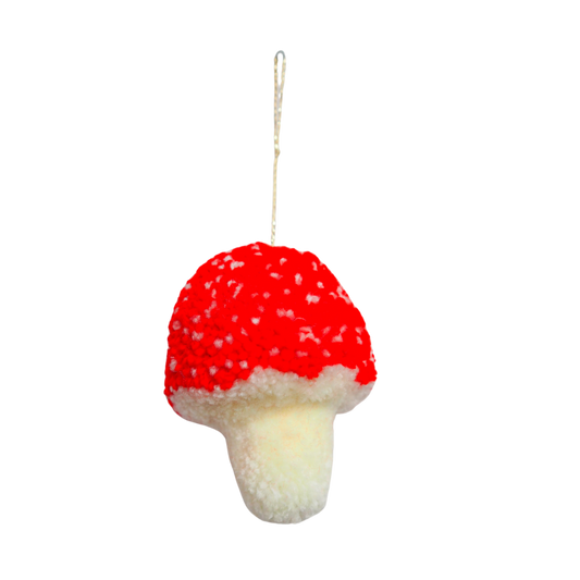 Handmade Mushroom Pom Pom Bauble Decoration - Christmas