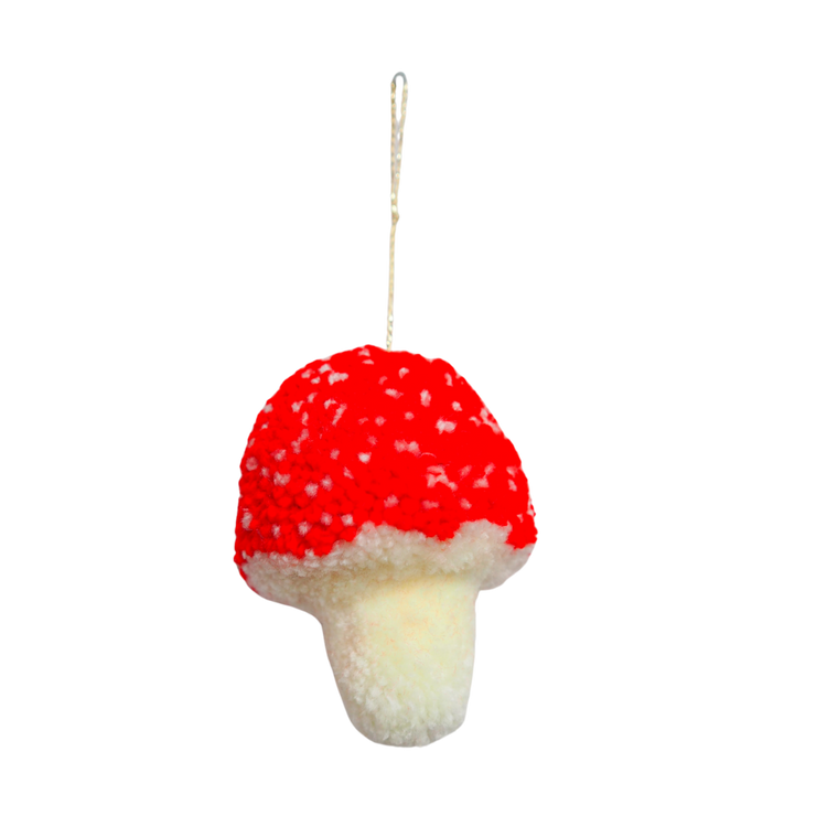 Handmade Mushroom Pom Pom Bauble Decoration - Christmas