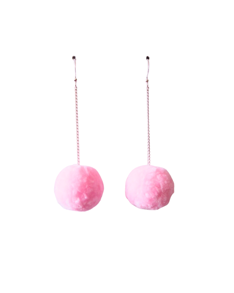 Pom Pom Dangle Earrings Sample Sale - Pastel Pink