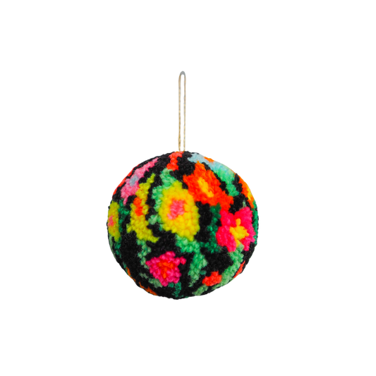 Handmade Floral Pom Pom Bauble Decoration - Christmas