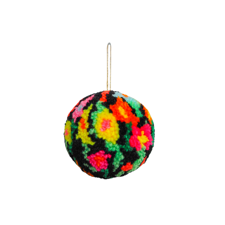 Handmade Floral Pom Pom Bauble Decoration - Christmas