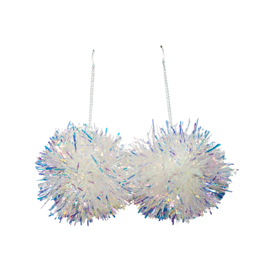 Iridescent Tinsel Pom Pom Earrings