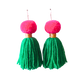 Pom Pom Tassel Earrings Sample Sale - Pink & Emerald Green