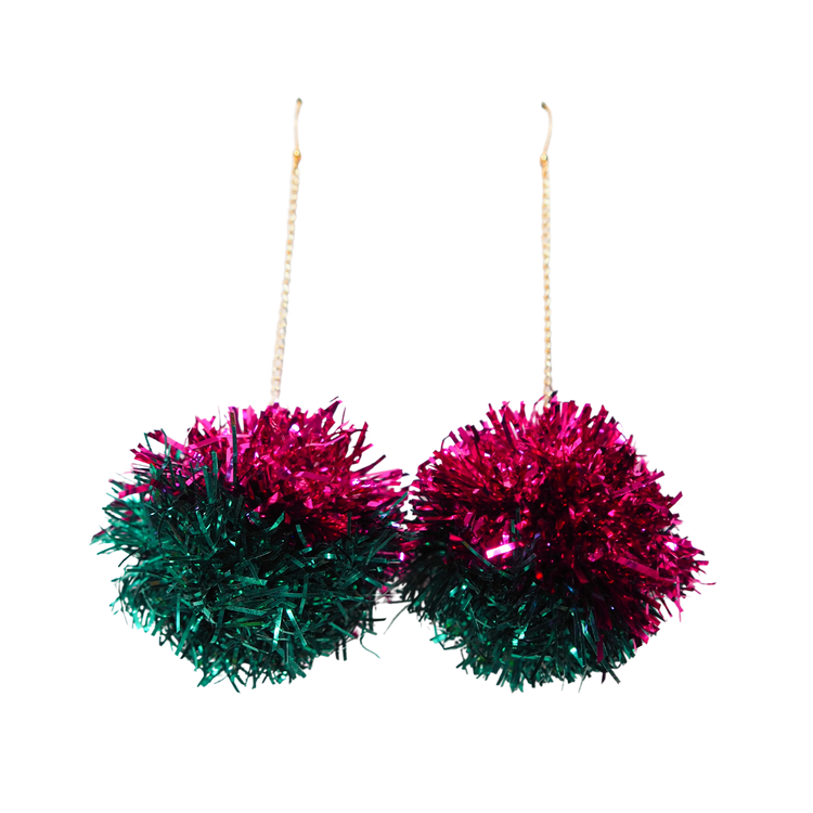 Pink & Teal Tinsel Earrings  - 1 READY TO SHIP