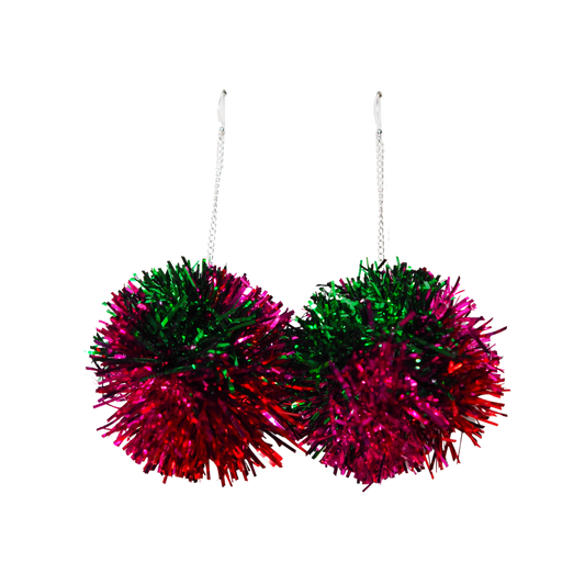 Red, Green & Pink Tinsel Earrings