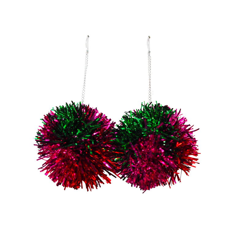 Red, Green & Pink Tinsel Earrings