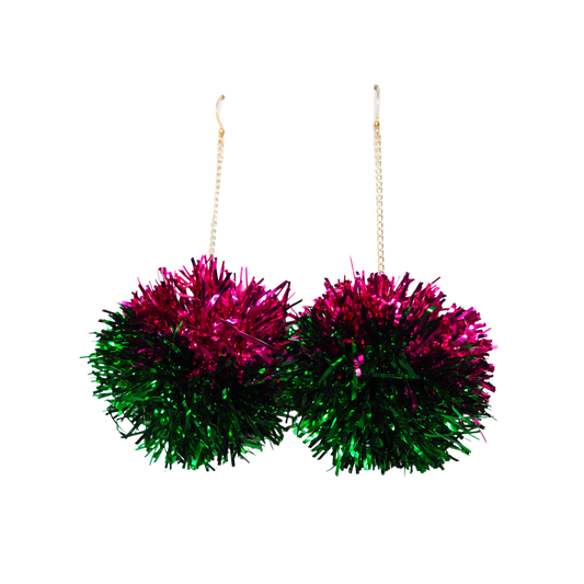 Pink & Green Tinsel Earrings - 1 READY TO SHIP