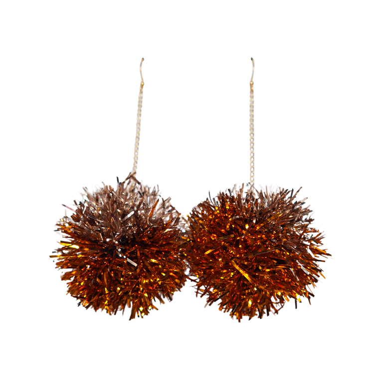 Copper & Champagne Gold Tinsel Earrings  - 1 READY TO SHIP