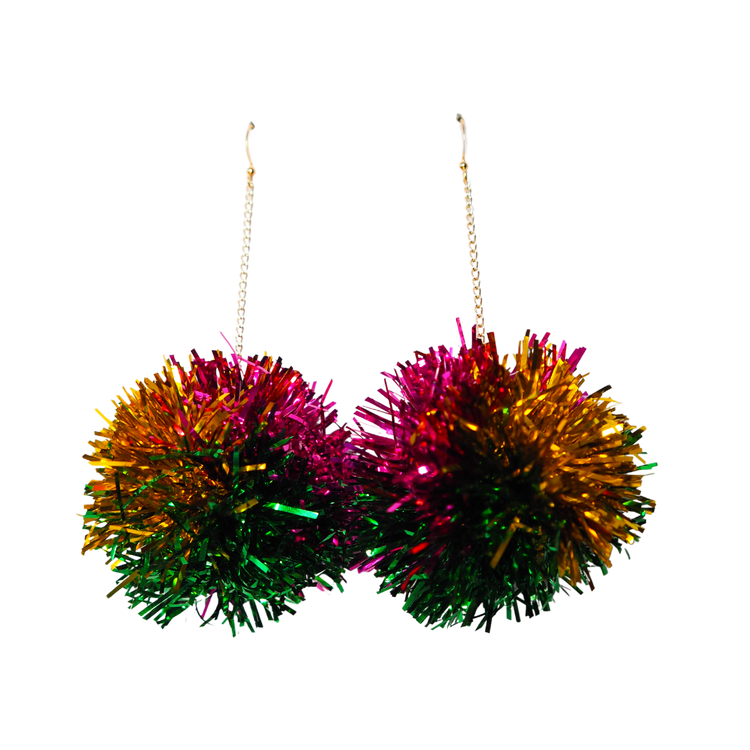 Pink, Gold & Green Tinsel Earrings