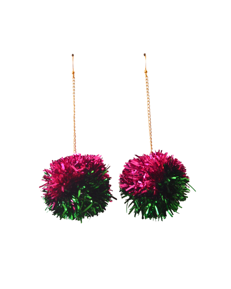 Tinsel Earrings Sample Sale - Green & Hot Pink