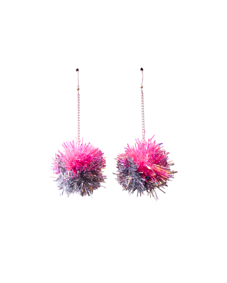 Mini Tinsel Earrings Sample Sale - Pink & Silver