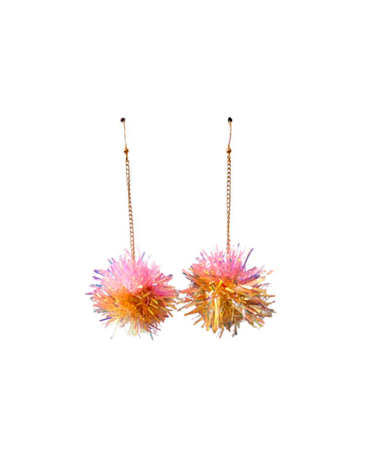 Mini Tinsel Earrings Sample Sale - Coral & Yellow