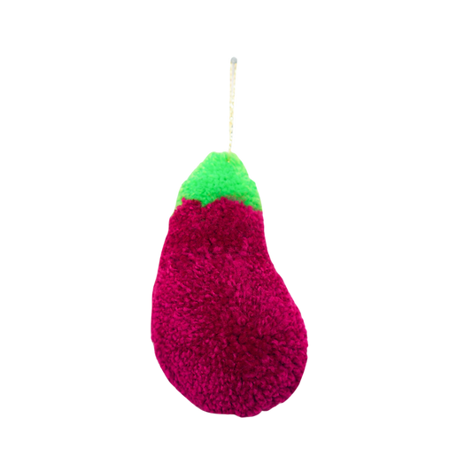 Handmade Aubergine Pom Pom Bauble Decoration - Christmas