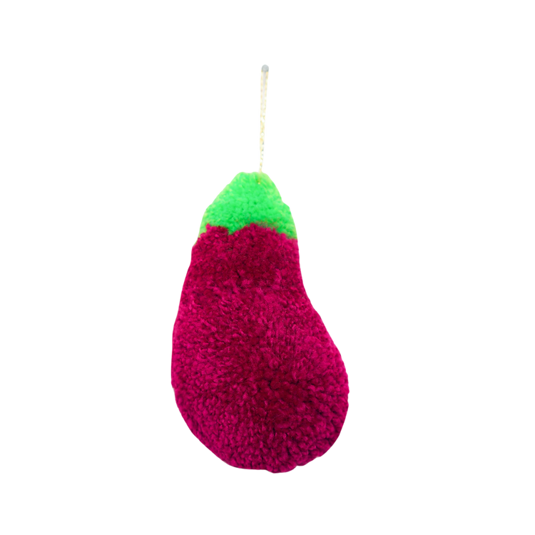 Handmade Aubergine Pom Pom Bauble Decoration - Christmas