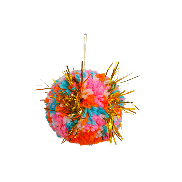 Handmade Tinsel Pom Pom Bauble Decoration - Christmas