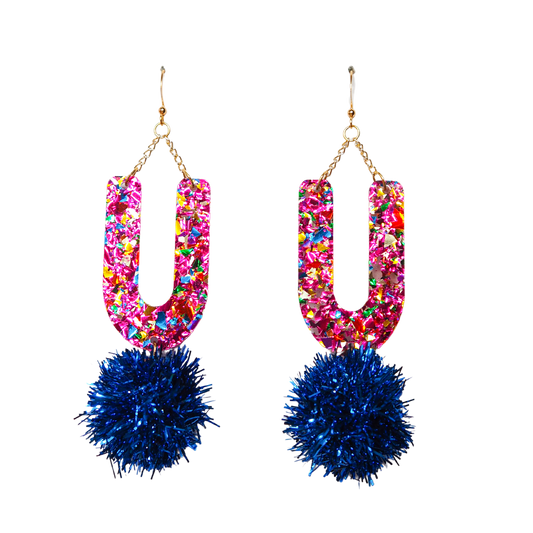 Rainbow Arch Tinsel Earrings - Royal Blue Tinsel  - 1 READY TO SHIP