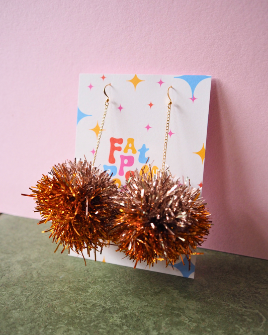 Copper & Champagne Gold Tinsel Earrings