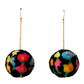Black Floral Meadow Pom Pom Earrings