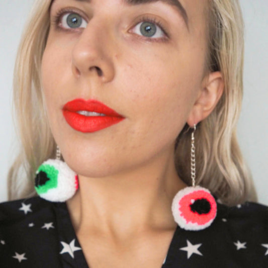 Fun Halloween Eyeball Pom Pom Earrings