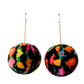 Black Floral Meadow Pom Pom Earrings
