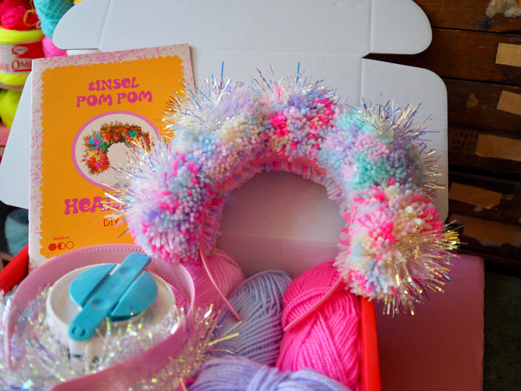 Pastel Iridescent Tinsel Pom Pom Headband Kit