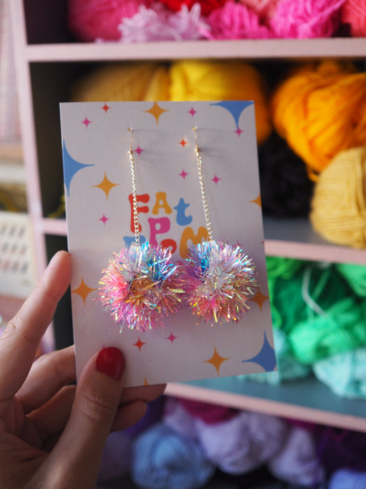 Mini Iridescent Rainbow Tinsel Earrings