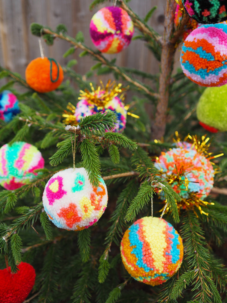 Handmade Floral Pom Pom Bauble Decoration - Christmas