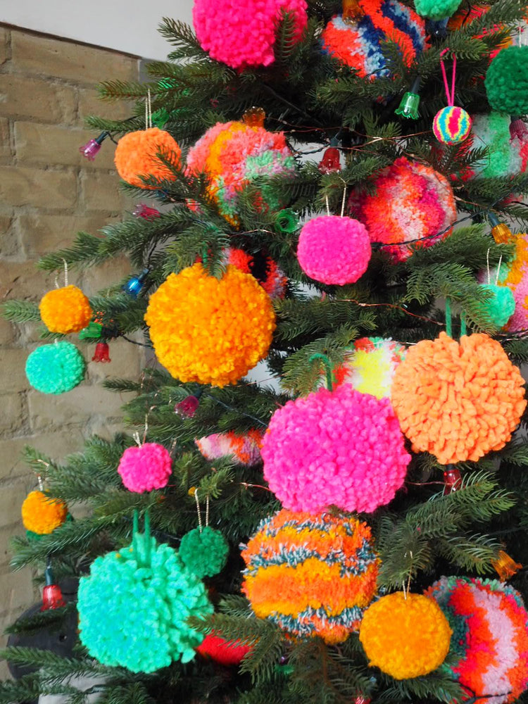 Giant Hanging Pom Pom Baubles - 13cm - Set of 6