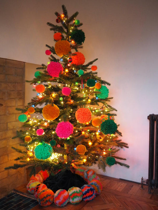 Giant Hanging Pom Pom Baubles - 13cm - Set of 6