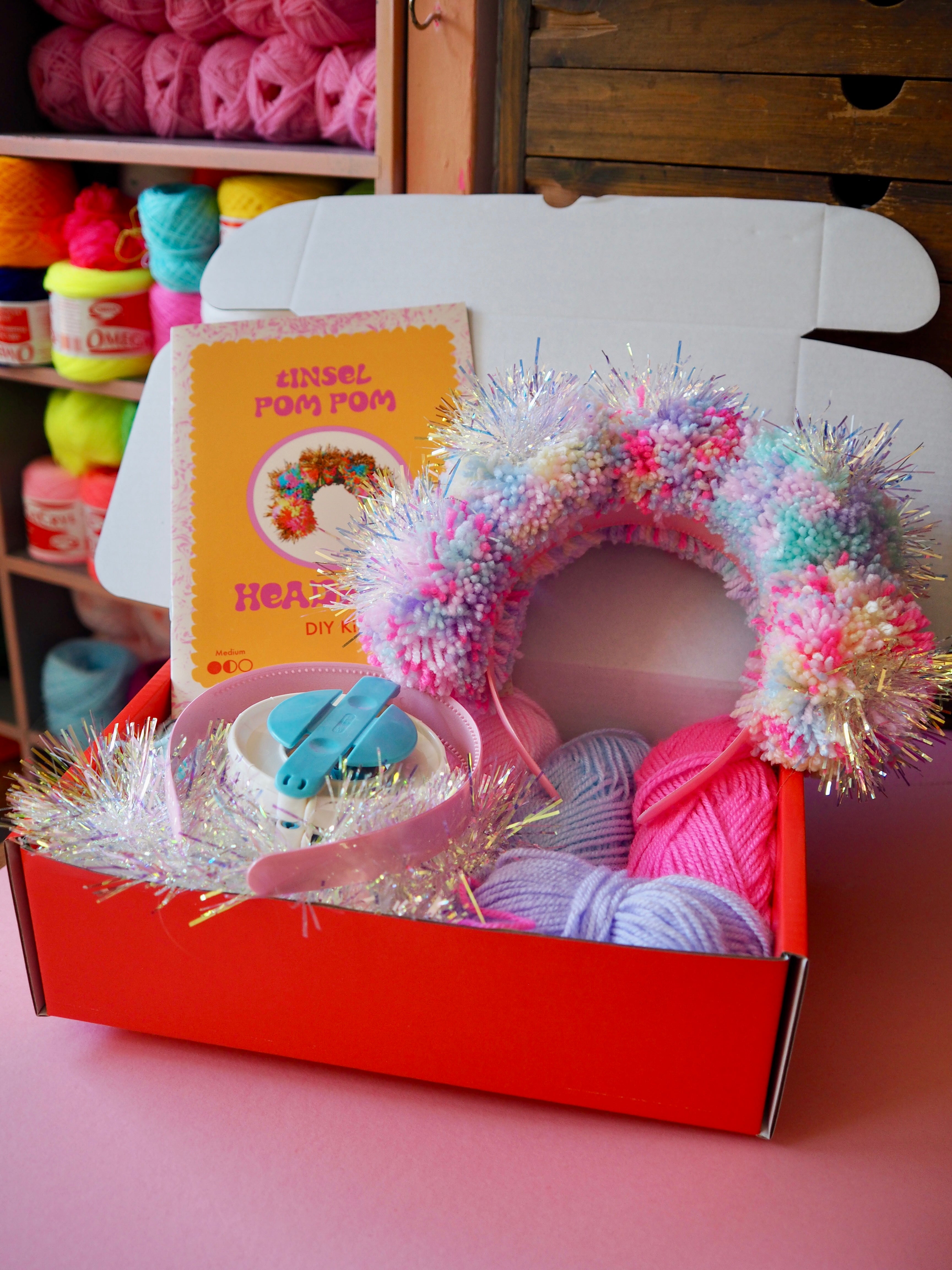 Pastel Iridescent Tinsel Pom Pom Headband Kit – Fat Pom Poms