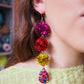 Statement Tinsel Dangle Earrings - Pink, Red & Gold