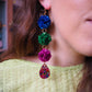 Statement Tinsel Dangle Earrings - Blue, Green & Pink