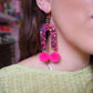 Rainbow Arch Pom Pom Earrings - Neon Pink Pom Poms - 1 READY TO SHIP