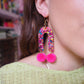 Rainbow Arch Pom Pom Earrings - Neon Pink Pom Poms - 1 READY TO SHIP