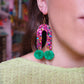 Rainbow Arch Pom Pom Earrings - Forest Green Pom Poms  - 1 READY TO SHIP