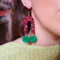 Rainbow Arch Pom Pom Earrings - Forest Green Pom Poms  - 1 READY TO SHIP