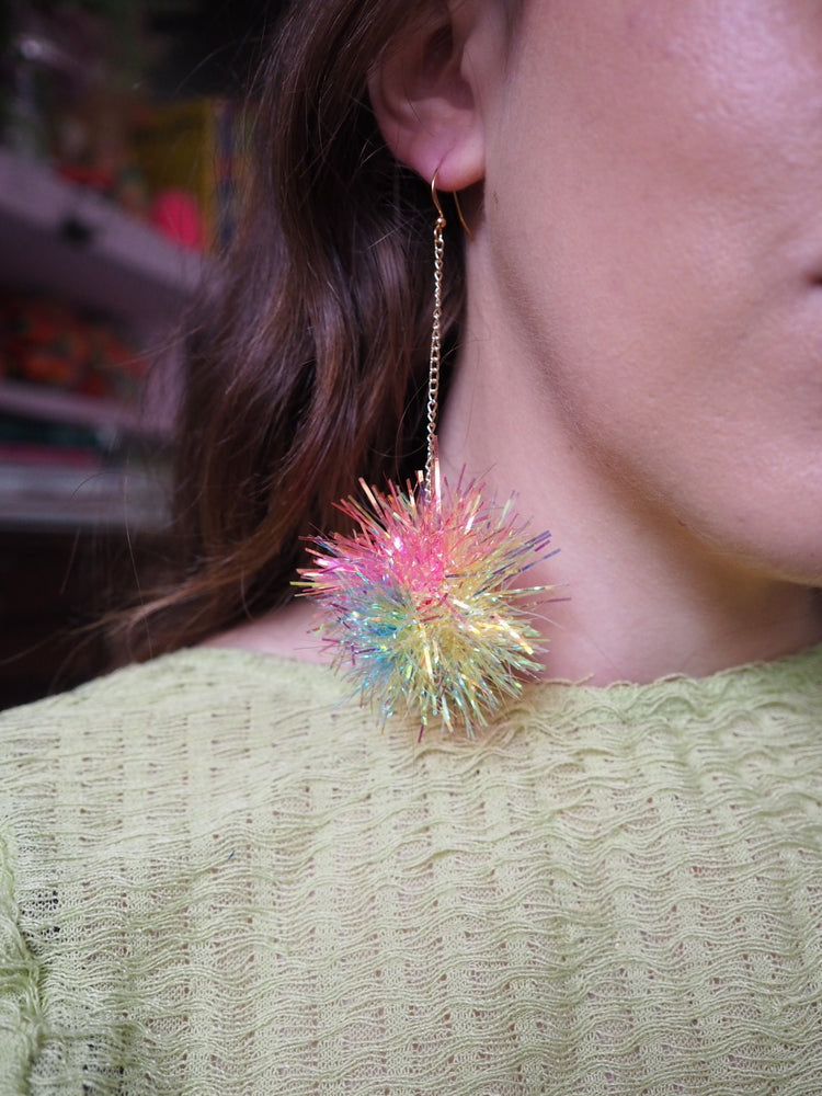 Mini Yellow, Blue & Pink Tinsel Earrings