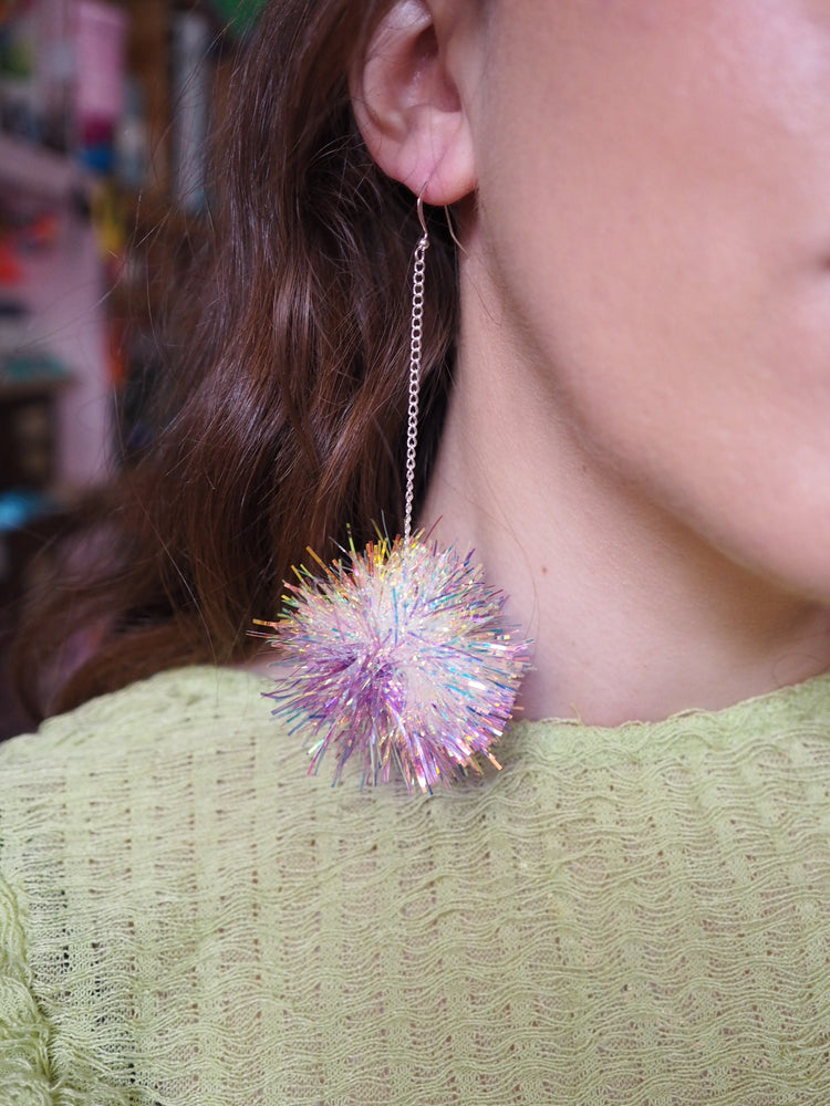 Mini Iridescent & Purple Tinsel Earrings - 1 READY TO SHIP