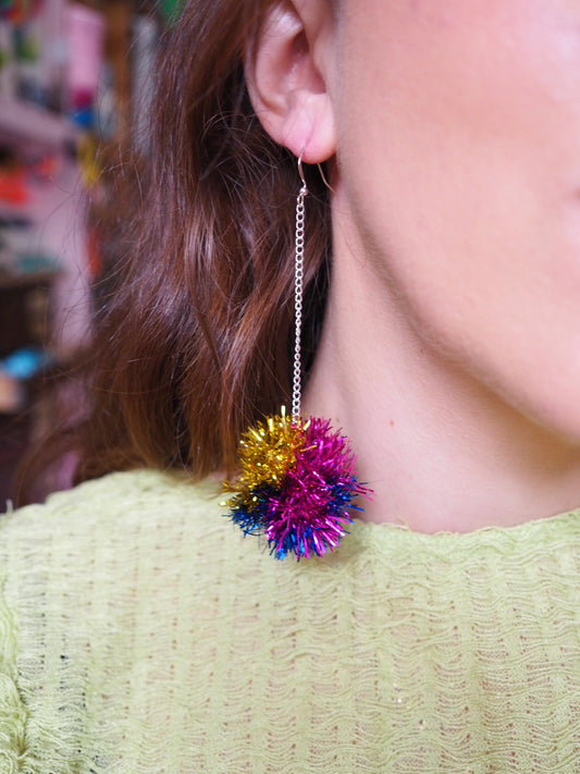 Mini Gold, Blue & Pink Tinsel Earrings - 1 READY TO SHIP