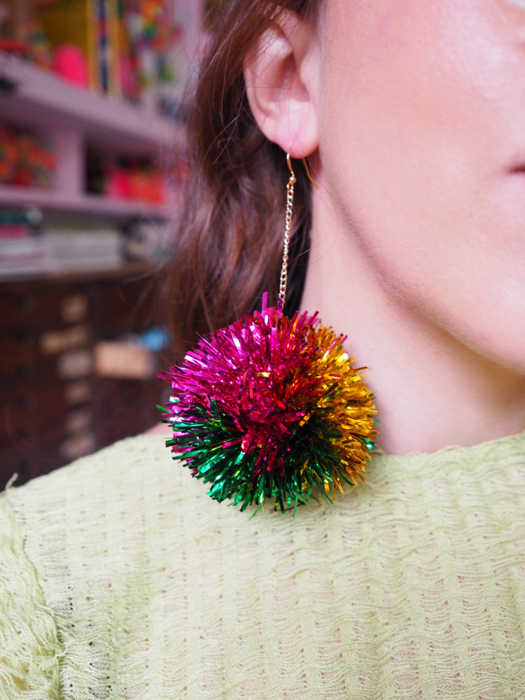 Pink, Gold & Green Tinsel Earrings