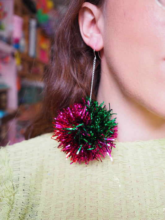 Red, Green & Pink Tinsel Earrings