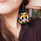 Black Floral Meadow Pom Pom Earrings