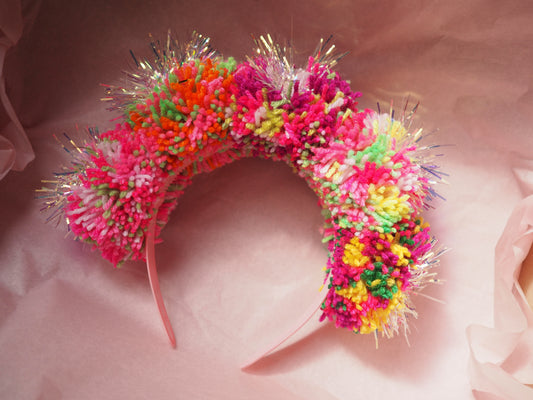 Iridescent Pom Pom Tinsel Headband