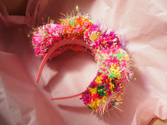 Iridescent Pom Pom Tinsel Headband