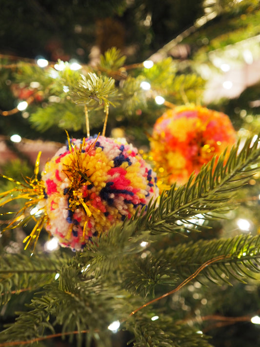Handmade Tinsel Pom Pom Bauble Decoration - Christmas