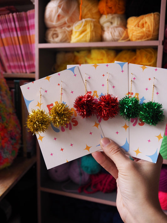 Mini Christmas Green Tinsel Earrings