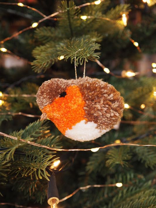 Handmade Robin Pom Pom Bauble Christmas Decoration
